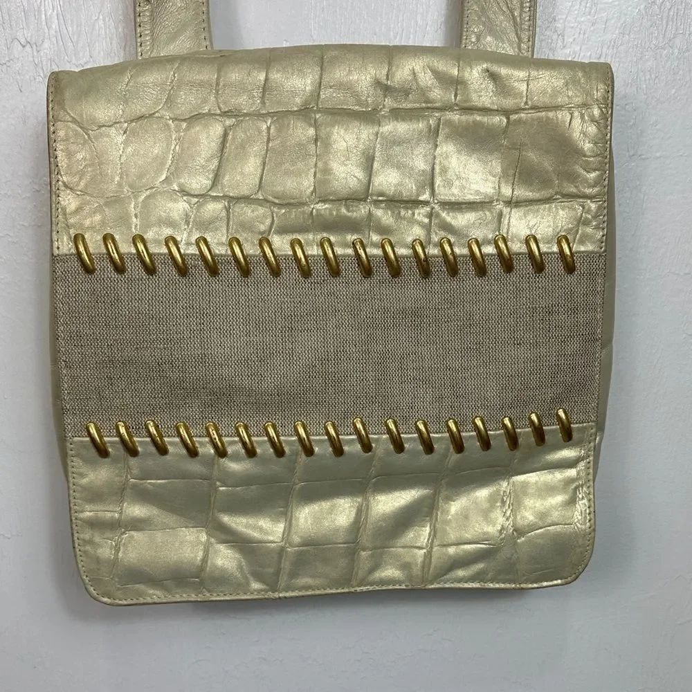 Vintage Samir Gold Leather Shoulder Bag Front Magnetic Flap Closure Made in USA